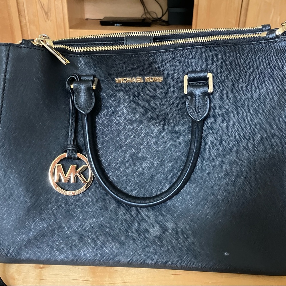 Michael Kors Black Leather Saffiano Tote with Gold Accents